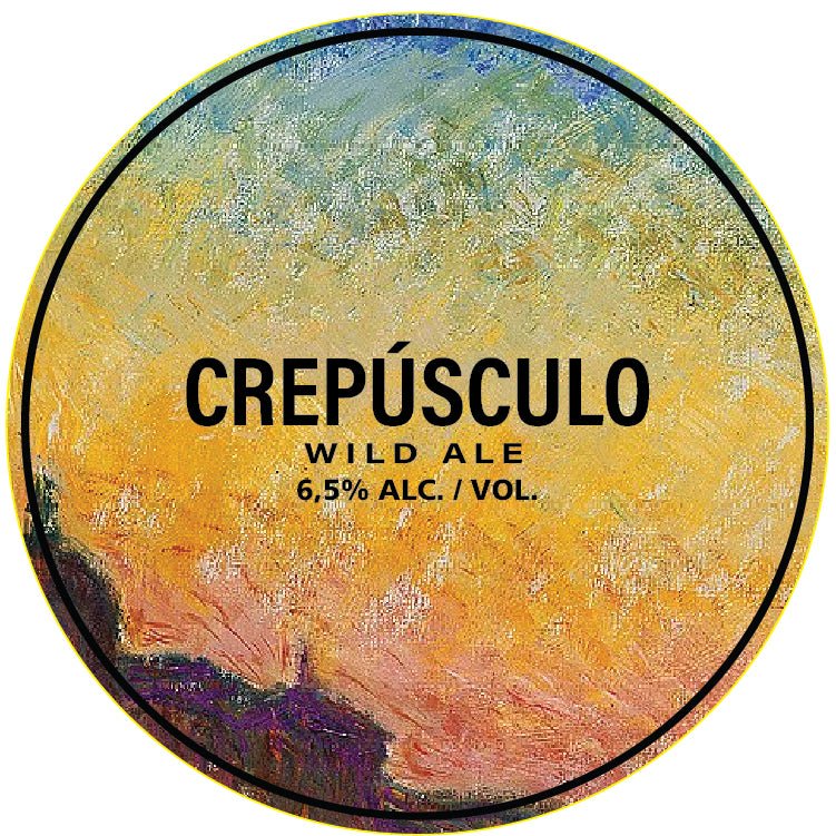 CREPÚSCULO es una cerveza artesanal wild ale de fermentación espontánea. Etiqueta frente