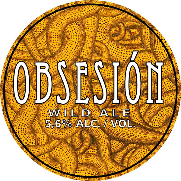 OBSESIÓN es una cerveza artesanal wild ale elaborada con maíz criollo malteado. Fermentada espontáneamente.  - Etiqueta Tiro - Costa Rica Meadery