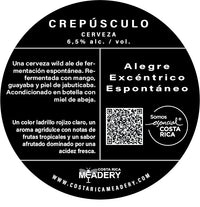 CREPÚSCULO es una cerveza artesanal wild ale de fermentación espontánea.  Etiqueta retiro