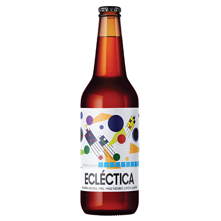 ECLÉCTICA es una cerveza artesanal estilo “wild ale” con morera negra, maíz negro, y miel.